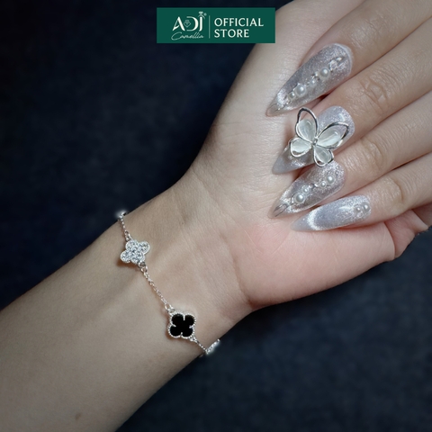 Lắc tay Trang sức bạc 925 ADJ đính đá CZ Tứ Diệp Thảo May Mắn Ngũ Hành Tứ Thời SLT108106AD