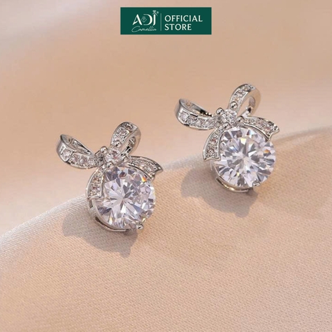 Bộ trang sức Bạc Dây chuyền, Nhẫn, Bông tai Nữ ADJ 925 Nơ Pha Lê Ngọt Ngào Thanh Lịch