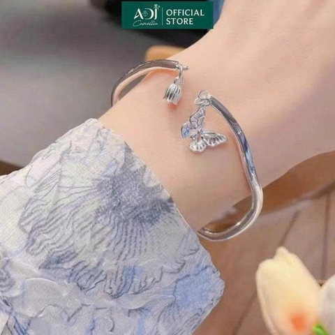 Vòng Tay Nữ Bạc ADJ 999 Vòng Gợn Sóng Mặt Hình Bướm Phụ Kiện Trang Sức Nữ Cao Cấp SVC154100AD