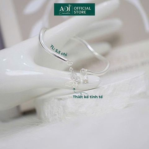 Vòng Tay Nữ Bạc ADJ 999 Vòng Gợn Sóng Mặt Hình Bướm Phụ Kiện Trang Sức Nữ Cao Cấp SVC154100AD