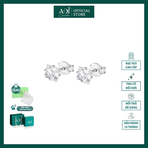 Bông tai Trang sức bạc 925 ADJ đính đá CZ sang trọng cao cấp Pha Lê Vuông SB10048AD - SB1143