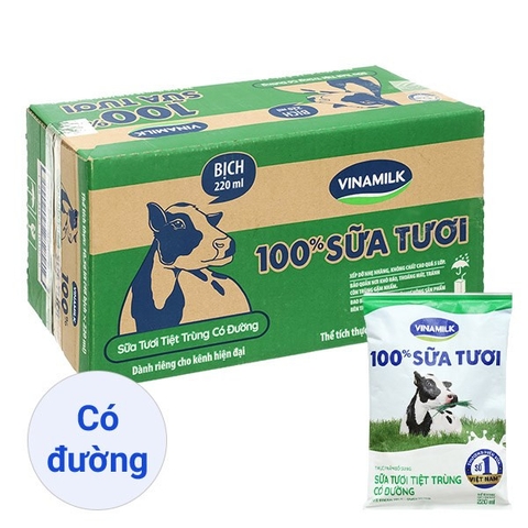 Sữa tươi tiệt trùng Vinamilk  có đường 220ml - Thùng 48 bịch
