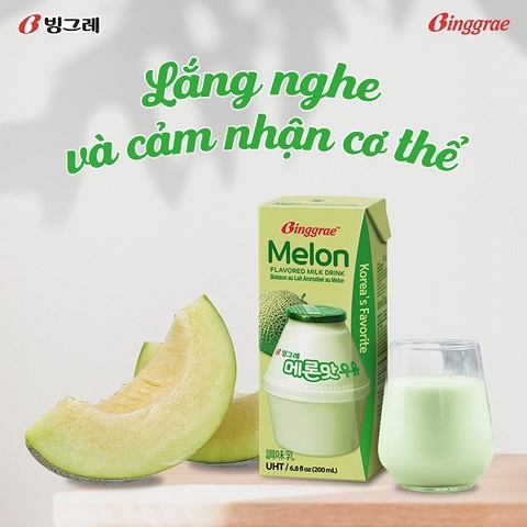 Sữa dưa lưới Binggrae Hàn Quốc 200ml Thùng 24 hộp Chuẩn nhập khẩu Hàn Quốc