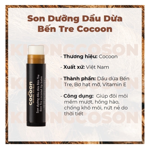 Son dưỡng Cocoon dầu dừa 5g Bến Tre 100% từ thiên nhiên an toàn cho người sử dụng