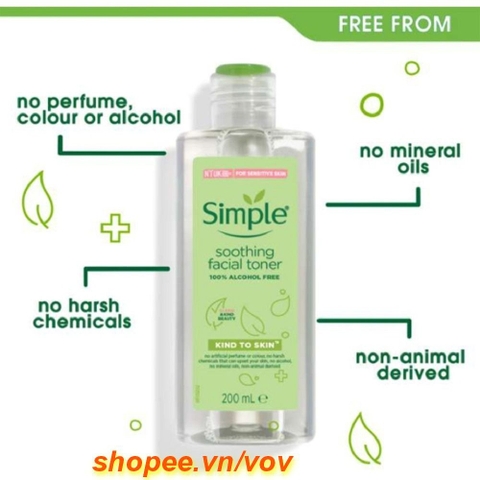 Nước Hoa Hồng 200ml Simple Dành Cho Da Nhạy Cảm, Và Da Dễ Nổi Mụn Chính Hãng