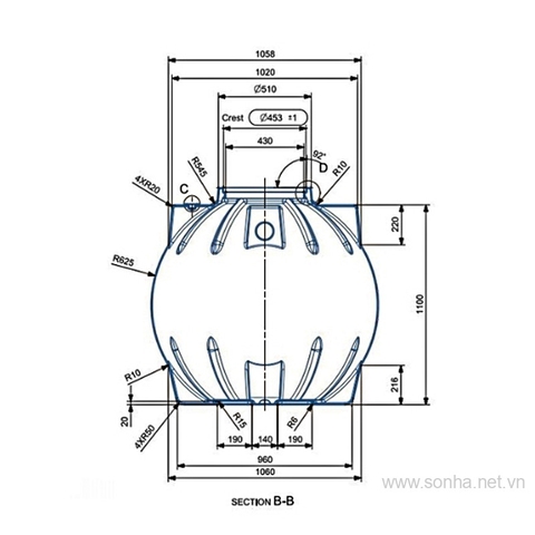 Bồn tự hoại Septic Sơn Hà 1000L