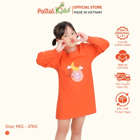 Đầm Dáng A Tay Dài Cotton Mỹ Bé Gái Cao Cấp - 020C 8009