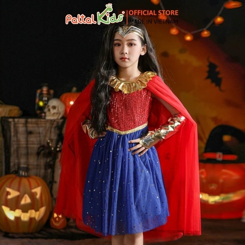 HALLOWEEN 2025 - Đầm Dáng A Cosplay Siêu Nhân Bé Gái Cao Cấp