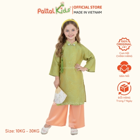 Set Áo Dài Gấm Hoa Văn Dệt Nổi Cách Tân Kèm Mấn Bé Gái Cao Cấp - 533 6104