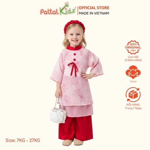 Set Áo Dài Voan Cách Tân Hồng Hoa Kèm Phụ Kiện Bé Gái Cao Cấp - 533 6108