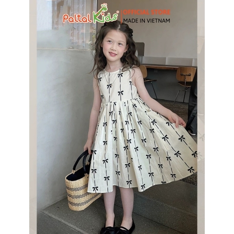 Đầm Sát Nách Thô Mềm Họa Tiết Nơ Bé Gái Cao Cấp - 02C 9209