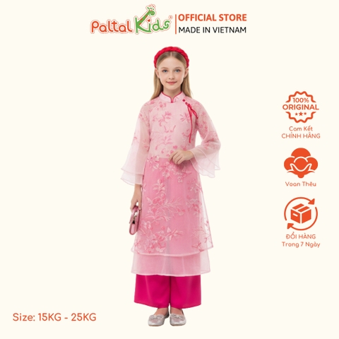 Set Áo Dài Voan Thêu Hoa 4 Tà Cách Tân Bé Gái Cao Cấp - 533 6124