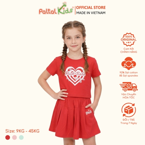 Set Áo Croptop Mix Chân Váy Xếp Ly Cotton Mỹ Bé Gái Cao Cấp - 022 9203