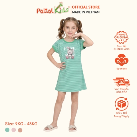 Đầm Dáng A Cánh Dơi Hình In Thỏ Xám Cotton Mỹ Bé Gái Cao Cấp - 02C 8024