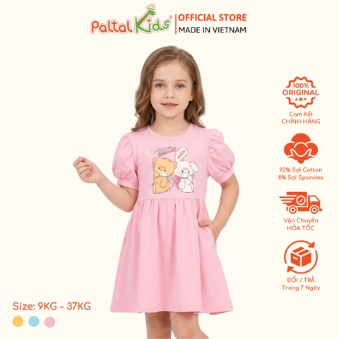 Đầm Babydoll Tay Phồng Cotton Mỹ Hình In Gấu Panda Bé Gái Cao Cấp - 02C 8035