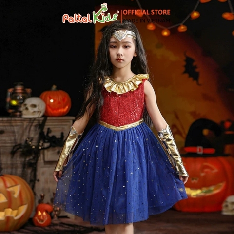 HALLOWEEN 2025 - Đầm Dáng A Cosplay Siêu Nhân Bé Gái Cao Cấp