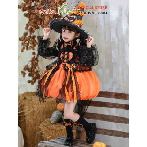 HALLOWEEN 2025 - Đầm Dáng Bí Tiểu Quỷ Bí Ngô Bé Gái Cao Cấp
