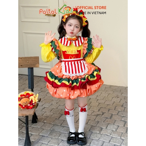 HALLOWEEN 2025 - Đầm Yếm Dáng Bí Bánh Mì Hamburger Bé Gái Cao Cấp