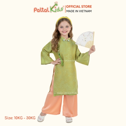 Set Áo Dài Gấm Hoa Văn Dệt Nổi Cách Tân Kèm Mấn Bé Gái Cao Cấp - 533 6104