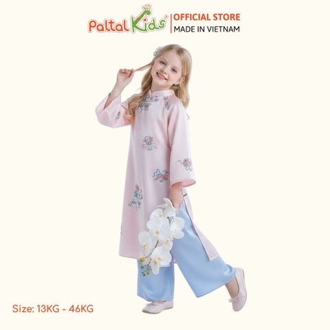 Set Áo Dài Lụa Gấm Thêu Hoa Cách Tân Bé Gái Cao Cấp - 533 6132