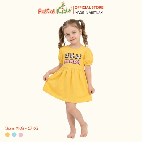Đầm Babydoll Tay Phồng Cotton Mỹ Hình In Gấu Panda Bé Gái Cao Cấp - 02C 8034
