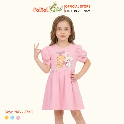 Đầm Babydoll Tay Phồng Cotton Mỹ Hình In Gấu Panda Bé Gái Cao Cấp - 02C 8035