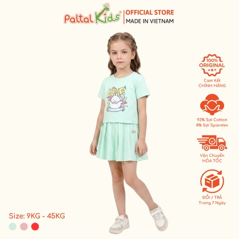 Set Áo Croptop Mix Chân Váy Xếp Ly Cotton Mỹ Bé Gái Cao Cấp - 022 9204