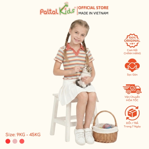 Áo Thun Croptop Cổ Polo Cotton Sọc Gân Bé Gái Cao Cấp - 020 1419