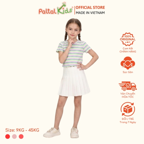 Áo Thun Croptop Cổ Tròn Cotton Sọc Gân Bé Gái Cao Cấp - 020 1421