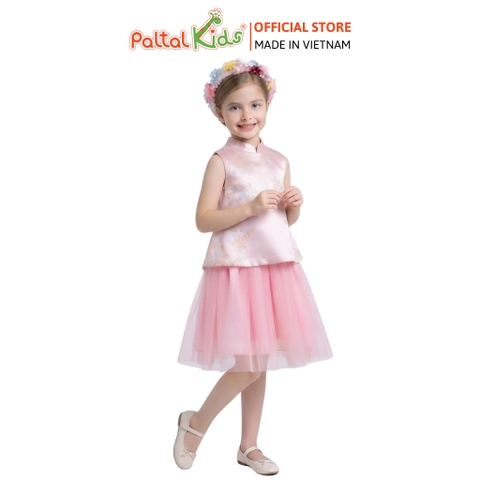 TRUNG THU 2026 - Set Yếm Gấm Thêu Hoa Form A Phối Chân Váy Phồng Bé Gái Cao Cấp