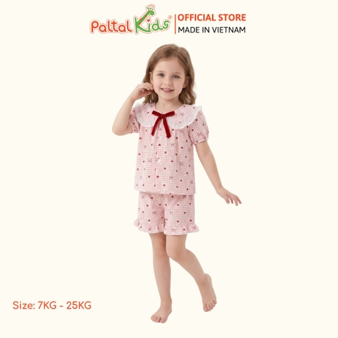 Đồ Bộ Đùi Đũi Mềm Cổ Sen Họa Tiết Nơ Tim Nhí Phối Quần Bèo Bé Gái - 9213