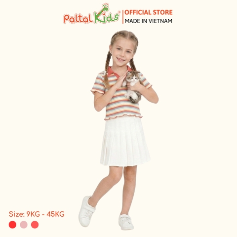 Áo Thun Croptop Cổ Polo Cotton Sọc Gân Bé Gái Cao Cấp - 020 1419