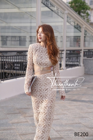 Set TK Dài Ren Áo Croptop Tay Dài Mix Chân Váy Dài