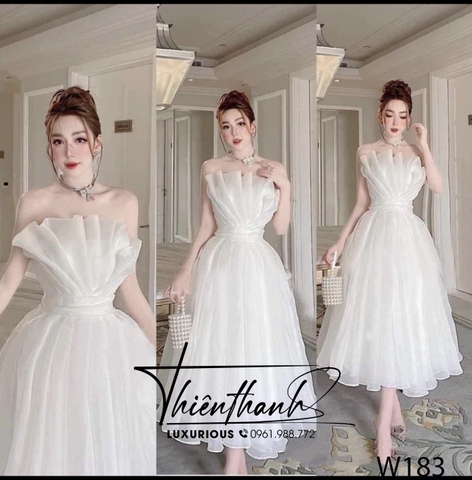 Đầm TK Dài Voan Tơ Dáng Xoè Cúp Ngực Xếp Ly