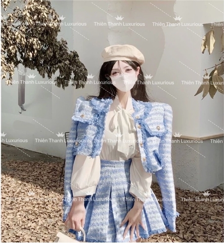 Set QCCC LV Ngắn Áo Dạ Phối Chân Váy Xoè