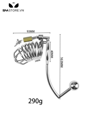 SMT654 - Khóa dương vật inox cao cấp nối móc hạt nhét hậu môn