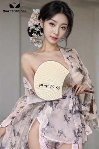 SMS694 - Áo choàng ngủ kimono hình bướm mix quần lót gợi cảm