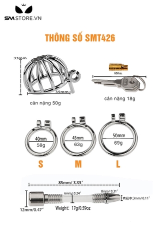 SMT426 - Khóa dương vật inox cao cấp kèm ống dẫn niệu đạo