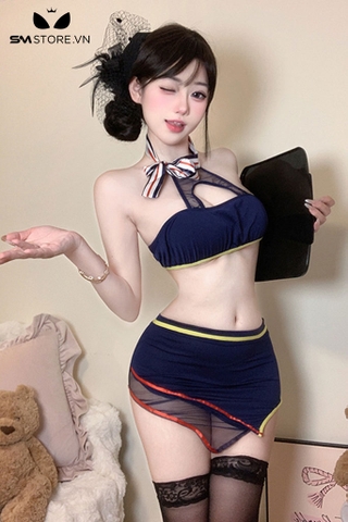 SMS654 - Trang phục tiếp viên cosplay áo ngực và váy tam giác