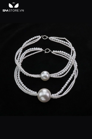 SMT1397 - Ball gag với dây ngọc trai trắng có đường kính 3 và 4cm