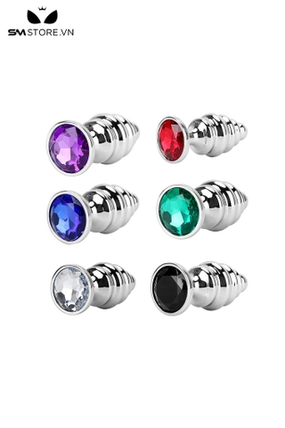 SMT2622 - butt plug inox cắm hậu môn xoắn ốc đính ngọc có 3 size