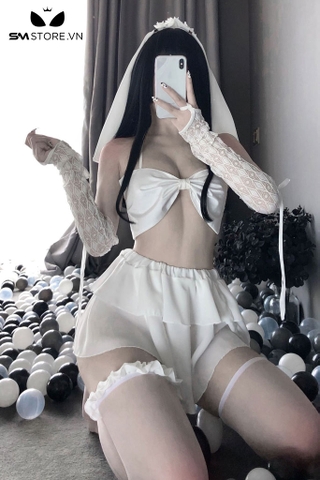 SMS781 - Set đồ ngủ cô dâu cosplay với áo nơ chân váy và phụ kiện