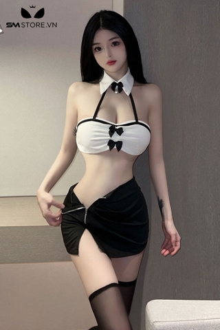 SMS553 - Cosplay thư ký với áo ngực có cổ kèm chân váy cực ngắn
