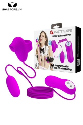 SMT2556 - Trứng rung hút Pretty Love silicon 2 đầu có dây và 12 chế độ