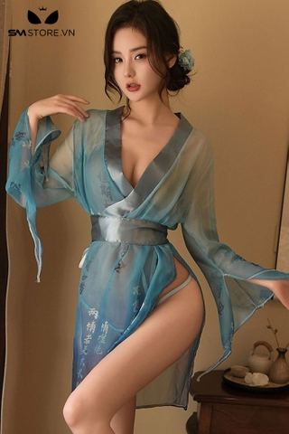 SMS668 - Áo choàng ngủ xuyên thấu kimono gợi cảm kèm quần lót