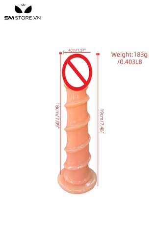 SMT3076 - Dương vật giả xoắn ốc đế hít tường bằng silicon uốn cong