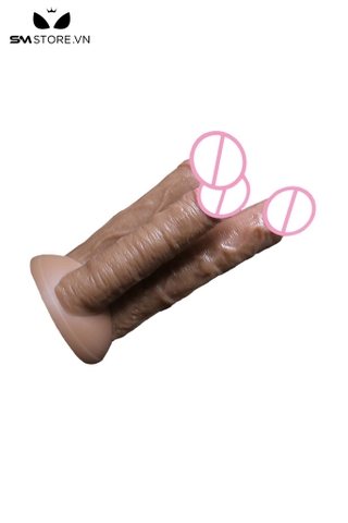 SMT2388 - Dương vật giả 3 đầu có gân đế dính tường chất liệu silicon