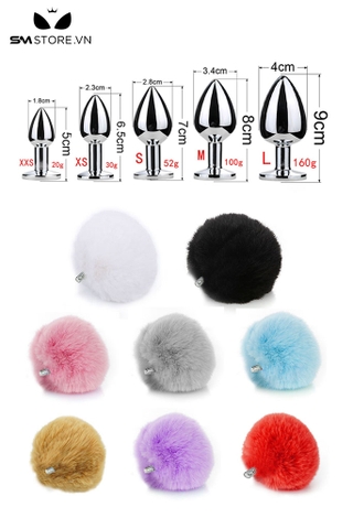 SMT051 - butt plug cosplay đuôi thỏ có phích cắm hình thoi dài 5,2cm