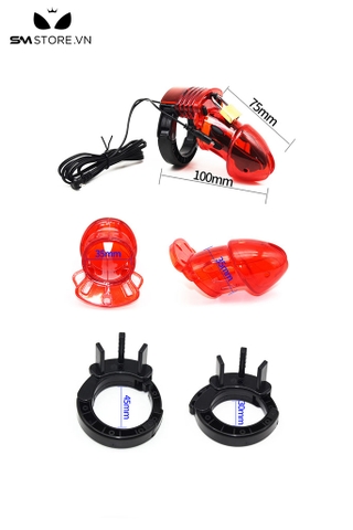 SMT2472 - Khóa dương vật kích điện bằng nhựa kèm sốc điện