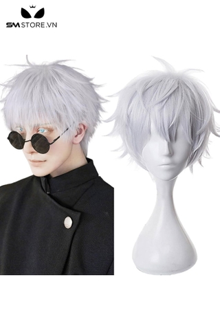 SMP145- Tóc giả hóa trang anime màu trắng bạc dài 28cm